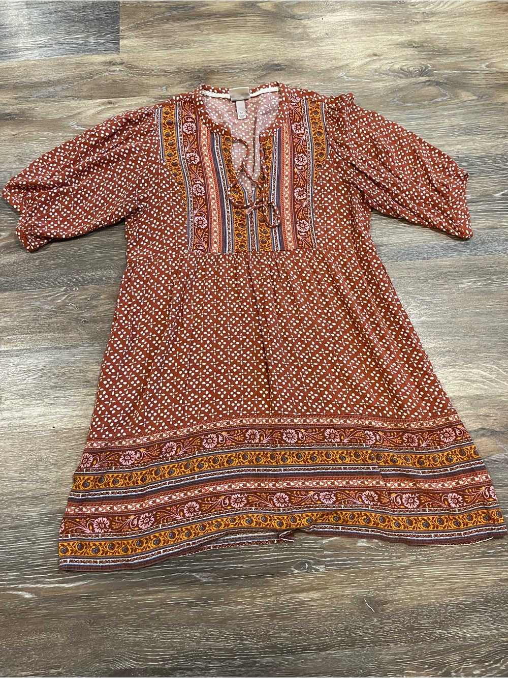 Knox Rose Rust-and-Ivory Ditsy Print Peasant Top